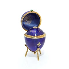 Faberge Blue Enamel, Diamond and Emerald Egg