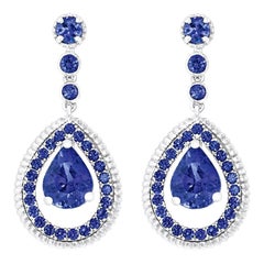 Fabergé Blue Sapphire Pavé Drop Earrings, US Clients