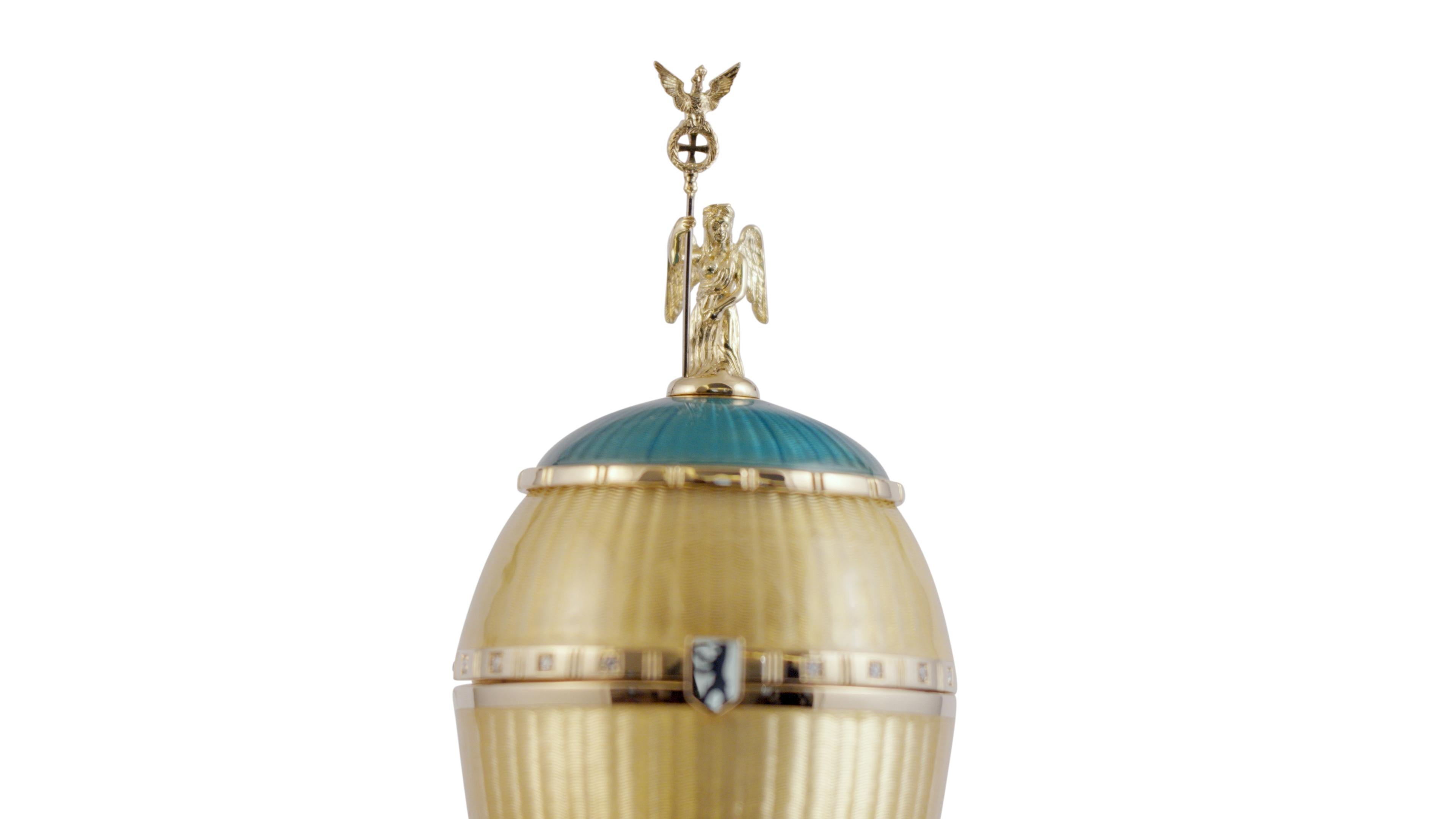 Fabergé Brandenburg Gate-Egg, 0.32ct Diamonds, Vitreous Enamel, Kalahari Jasper 5