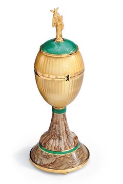 Fabergé Brandenburg Gate-Egg, 0.32ct Diamonds, Vitreous Enamel, Kalahari Jasper