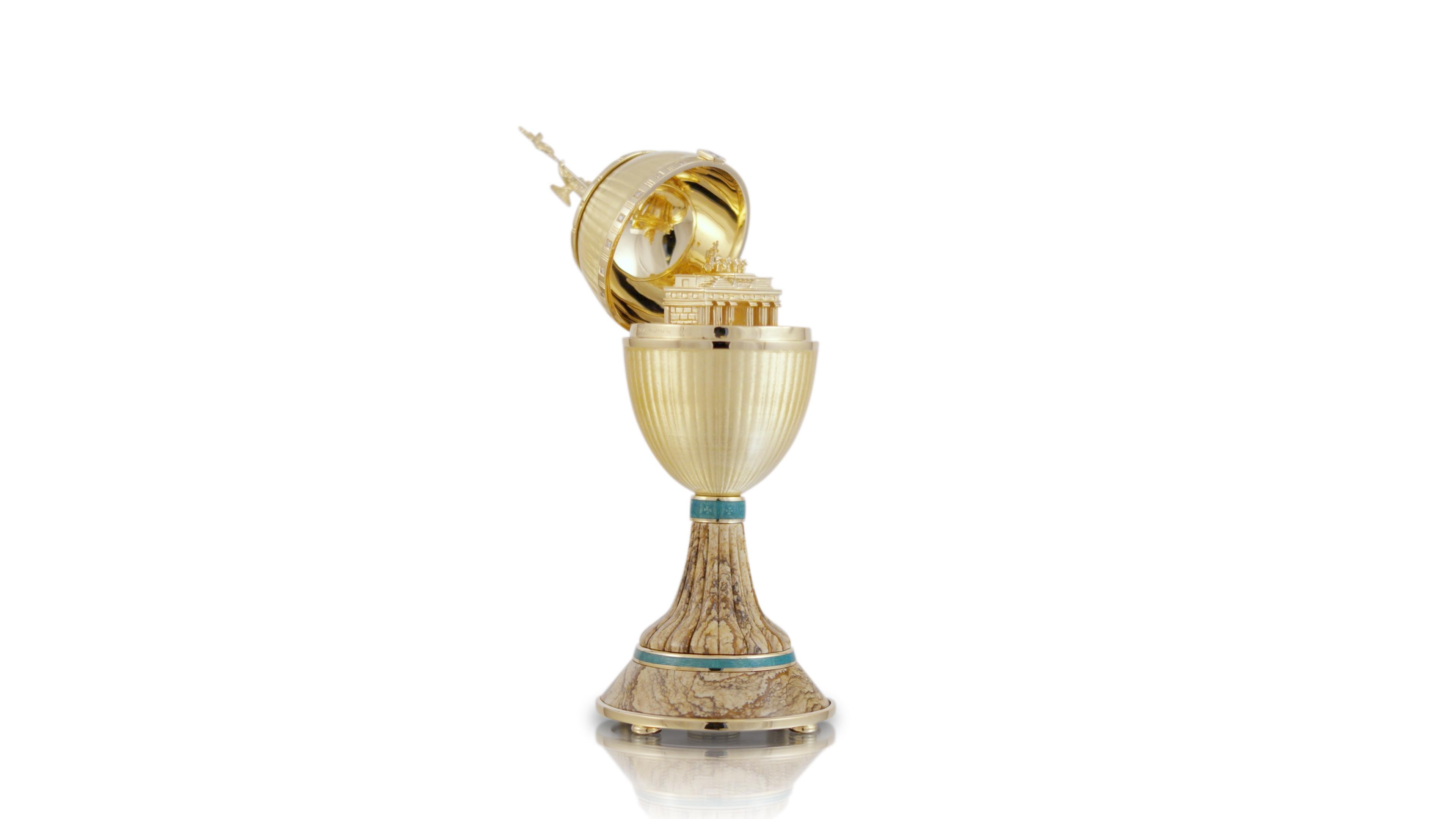 Neoclassical Fabergé Brandenburg Gate-Egg, 0.32ct Diamonds, Vitreous Enamel, Kalahari Jasper