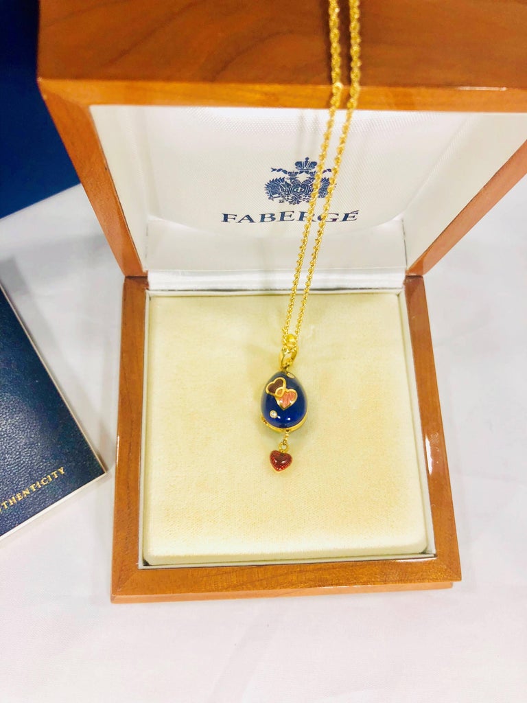 Faberge by Victor Mayer 18 Karat and Enamel Diamond Egg Locket Pendant