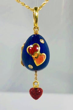 Faberge by Victor Mayer 18 Karat and Enamel Diamond Egg Locket Pendant