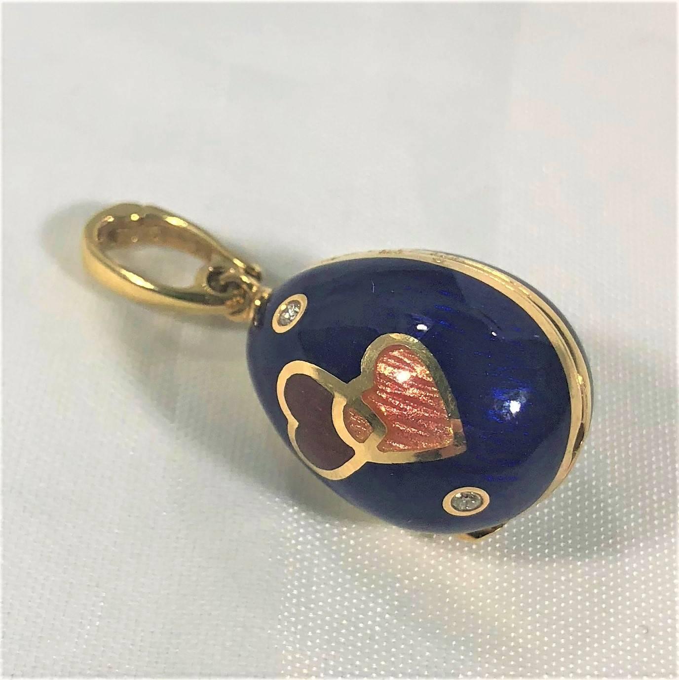 Faberge by Victor Mayer 18 Karat and Enamel Diamond Egg Locket Pendant In New Condition In Mansfield, OH