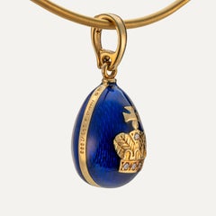 Fabergé by Victor Mayer 18kt Gold Blue Enamel Diamond Egg Pendant