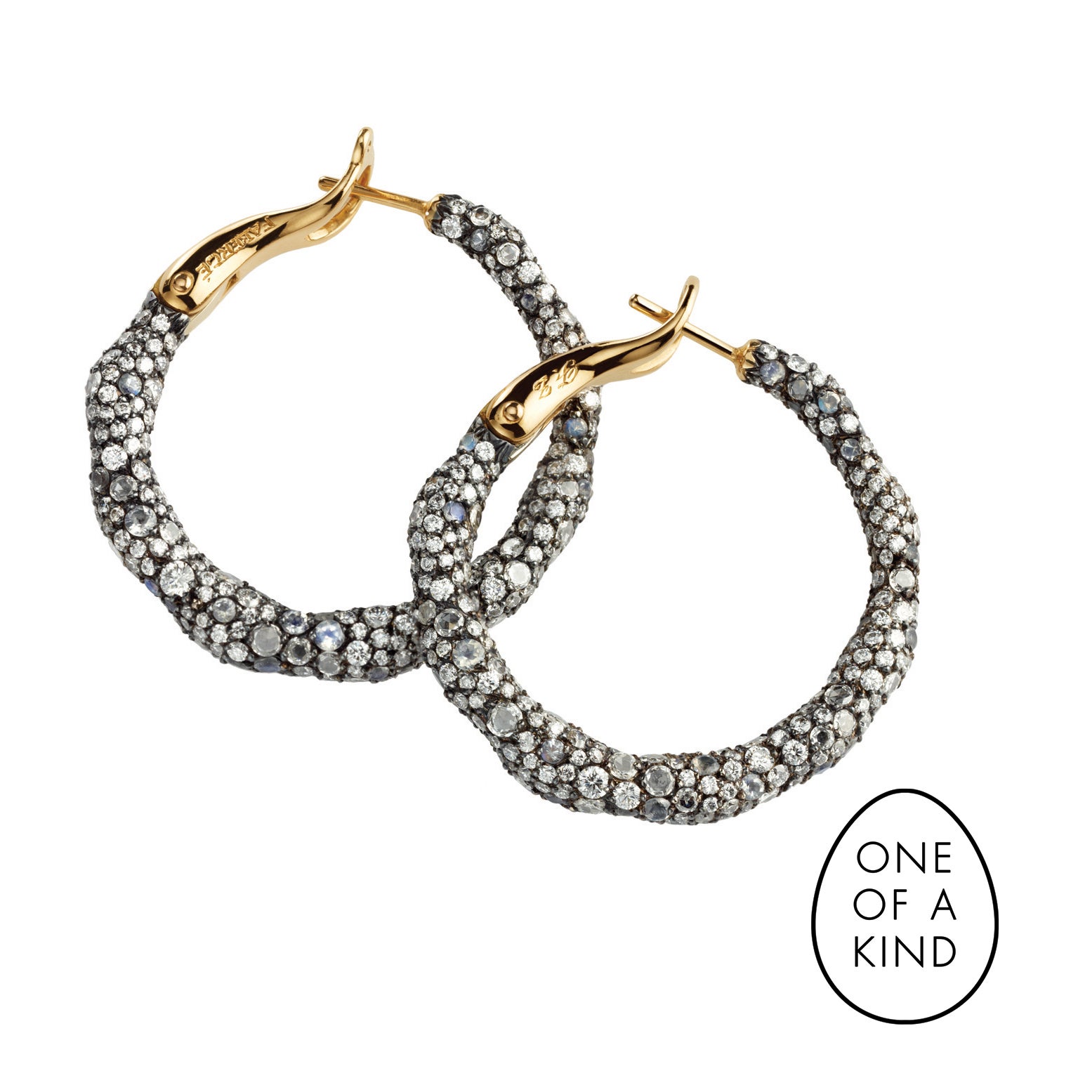 Fabergé Charmeuse 18K Gold & Silver Diamond Encrusted Hoop Earrings For Sale