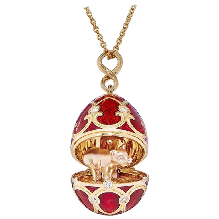 Fabergé Chinese New Year Heritage Pig Yellow Gold Locket For Sale