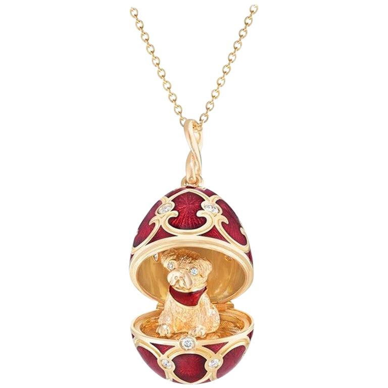 Fabergé Chinese New Year Heritage Dog Yellow Gold Red Enamel Locket For Sale