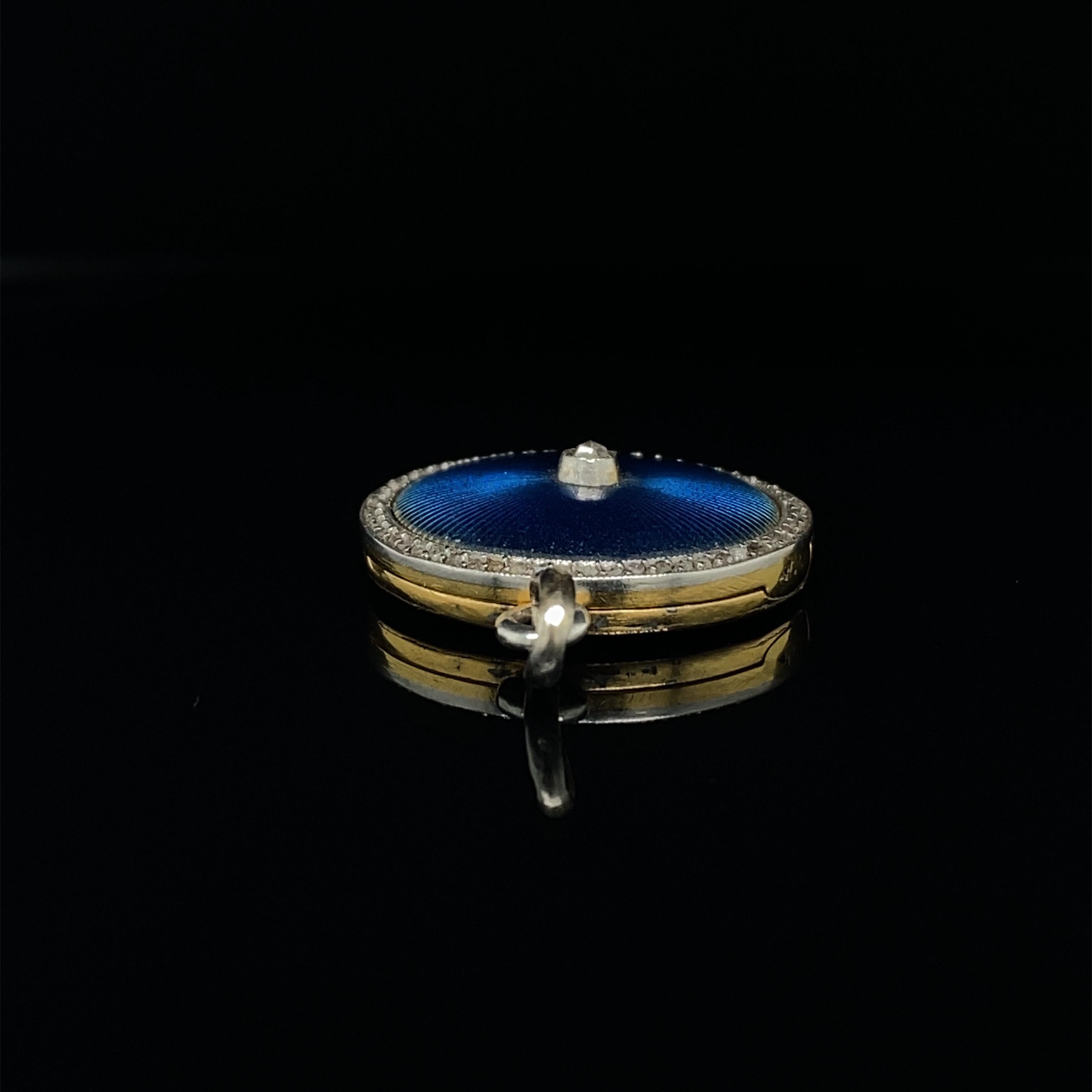 Faberge Circular Emaille Diamantbesetztes Medaillon aus 18 Karat Gelbgold, um 1900. im Zustand „Gut“ im Angebot in London, GB