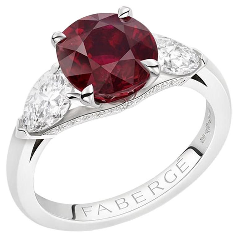 Fabergé Colours of Love Platinum 3.35ct Ruby Ring Set With Diamonds, US Clients For Sale
