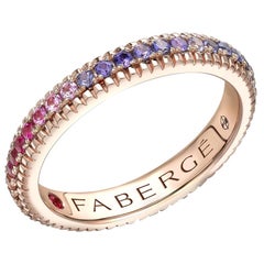 Fabergé Colours of Love Rose Gold Rainbow Multicoloured Gemstone Set Fluted Ring