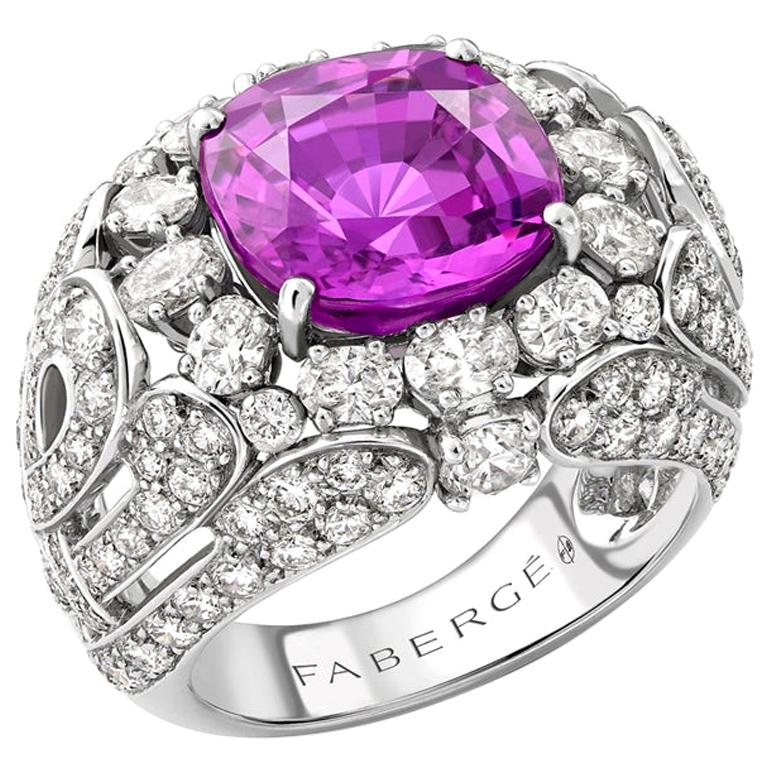 Fabergé Colours of Love White Gold 6.93ct Cushion Cut Purple Sapphire Ring Set For Sale
