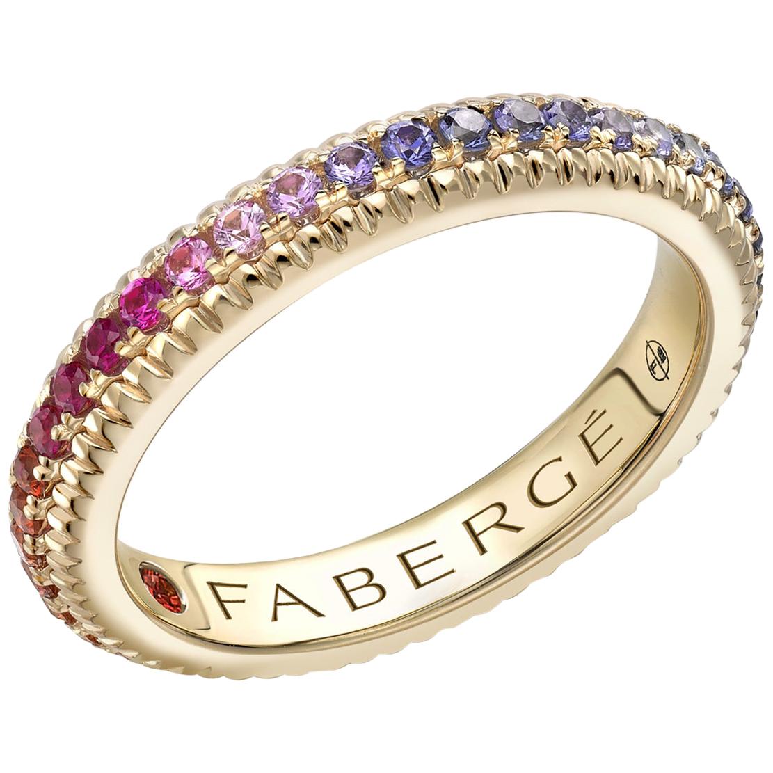 Fabergé Colours of Love Yellow Gold Rainbow Gemstone Set Fluted Ring, US Clients For Sale