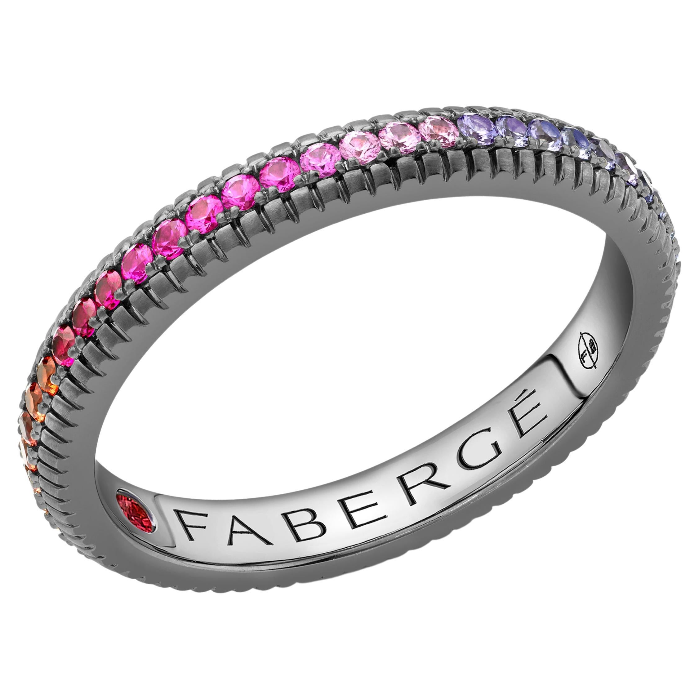 Fabergé Colours of Love Black Rhodium Rainbow Multicoloured Set Fluted Ring For Sale