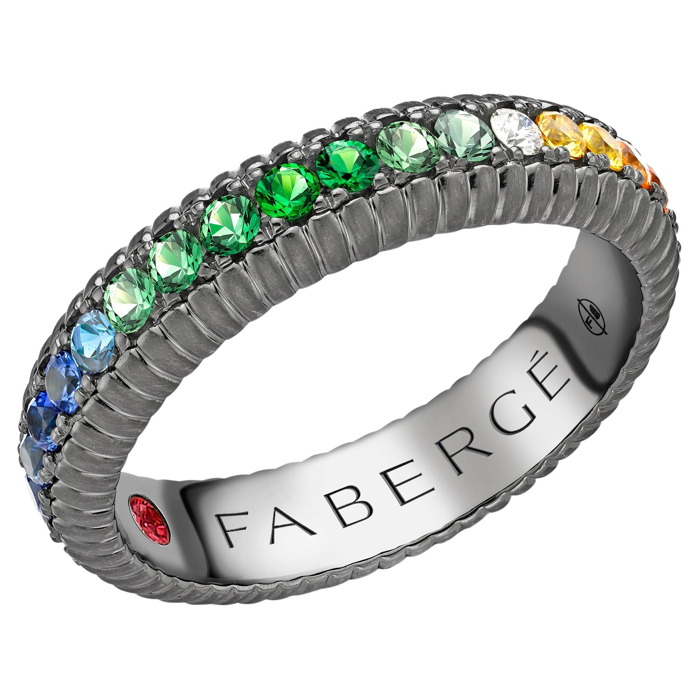 Fabergé Colours of Love Black Rhodium White Gold Multicoloured Gemstone Ring For Sale