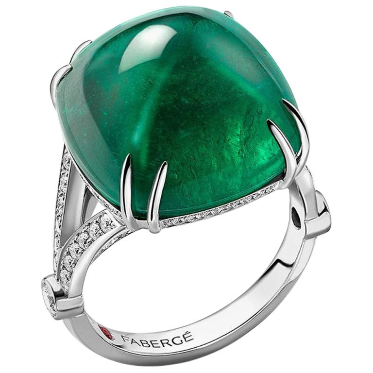 Fabergé Colours of Love Empress White Gold 22.31ct Sugarloaf Emerald Ring Set For Sale