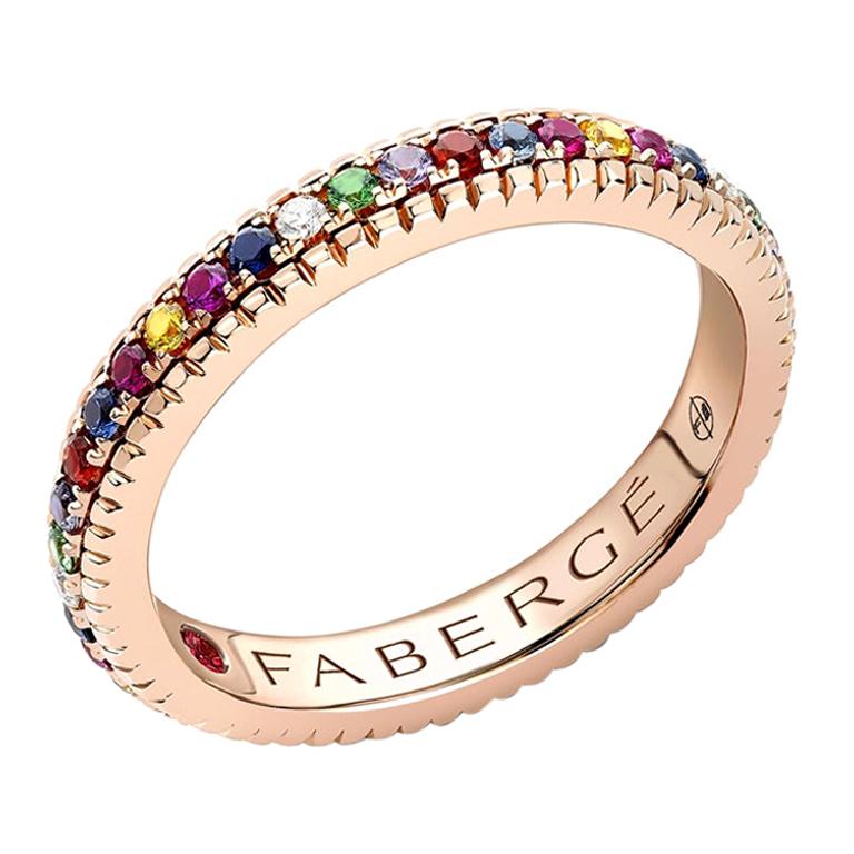 Fabergé Colours of Love Rose Gold Multicoloured Gemstone Set Fluted Ring