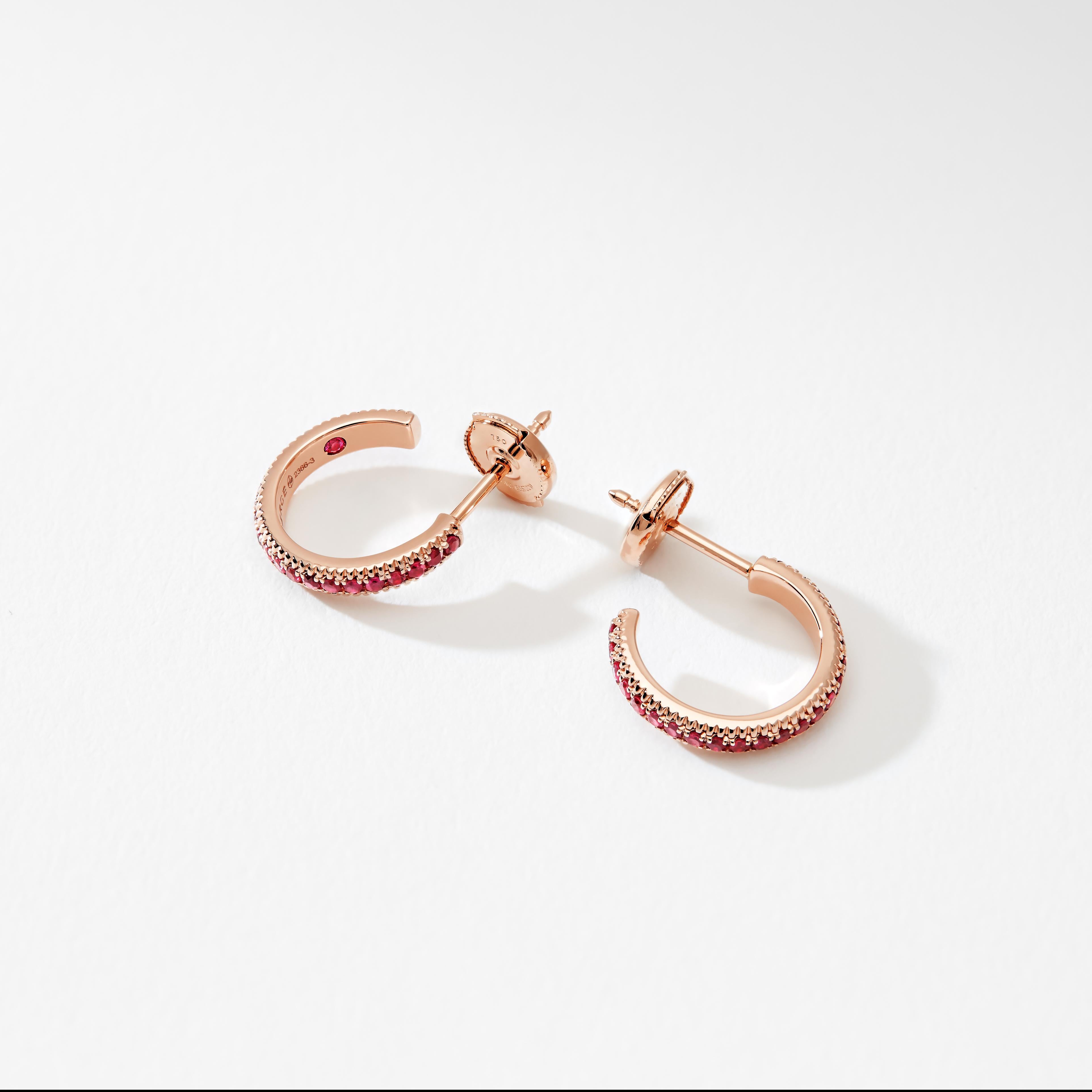 Fabergé Colours of Love Rose Gold & Ruby Fluted Hoop Earrings In New Condition For Sale In London, GB