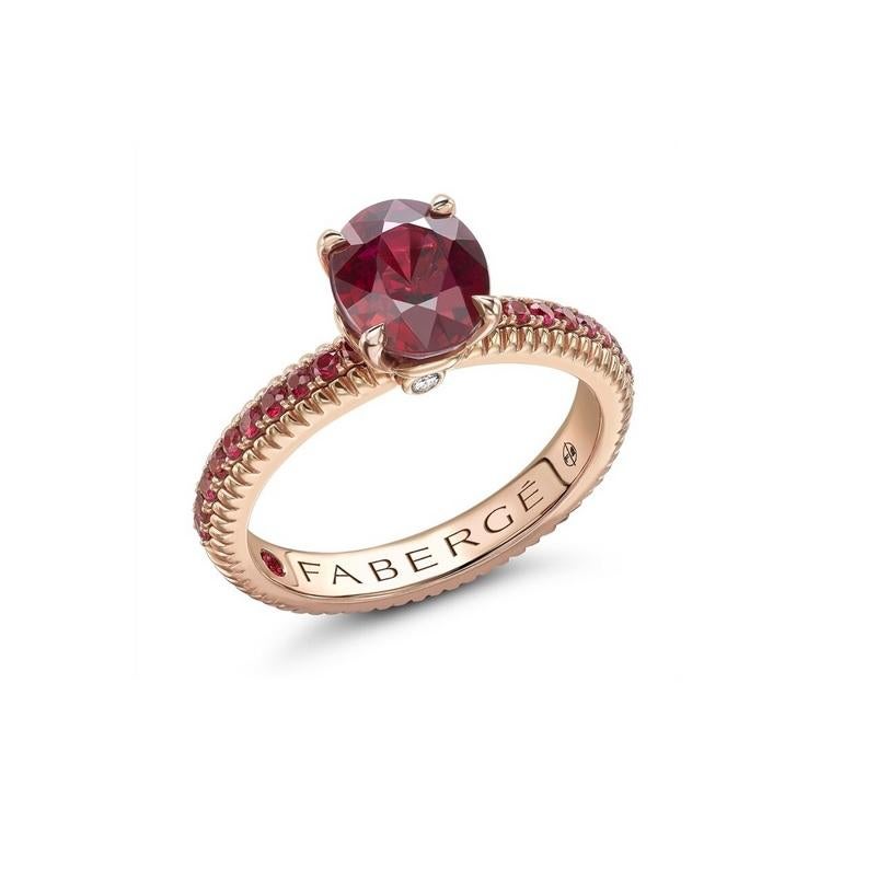Oval Cut Fabergé Colours of Love Rose Gold Ruby Ring with Ruby Shoulders 831RG1642