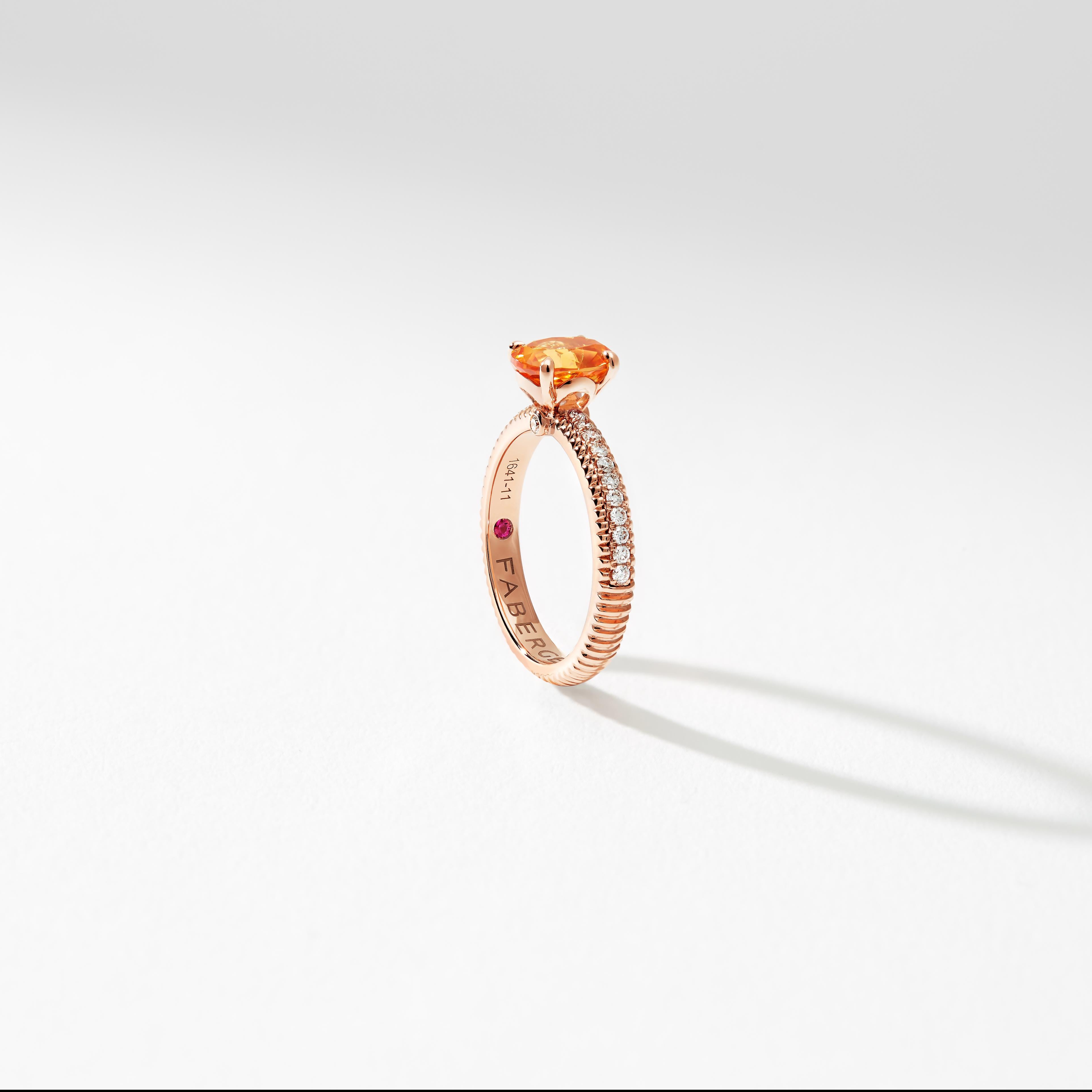 For Sale:  Fabergé Colours of Love Rose Gold Spessartite Fluted Ring with Diamond Shoulders 3