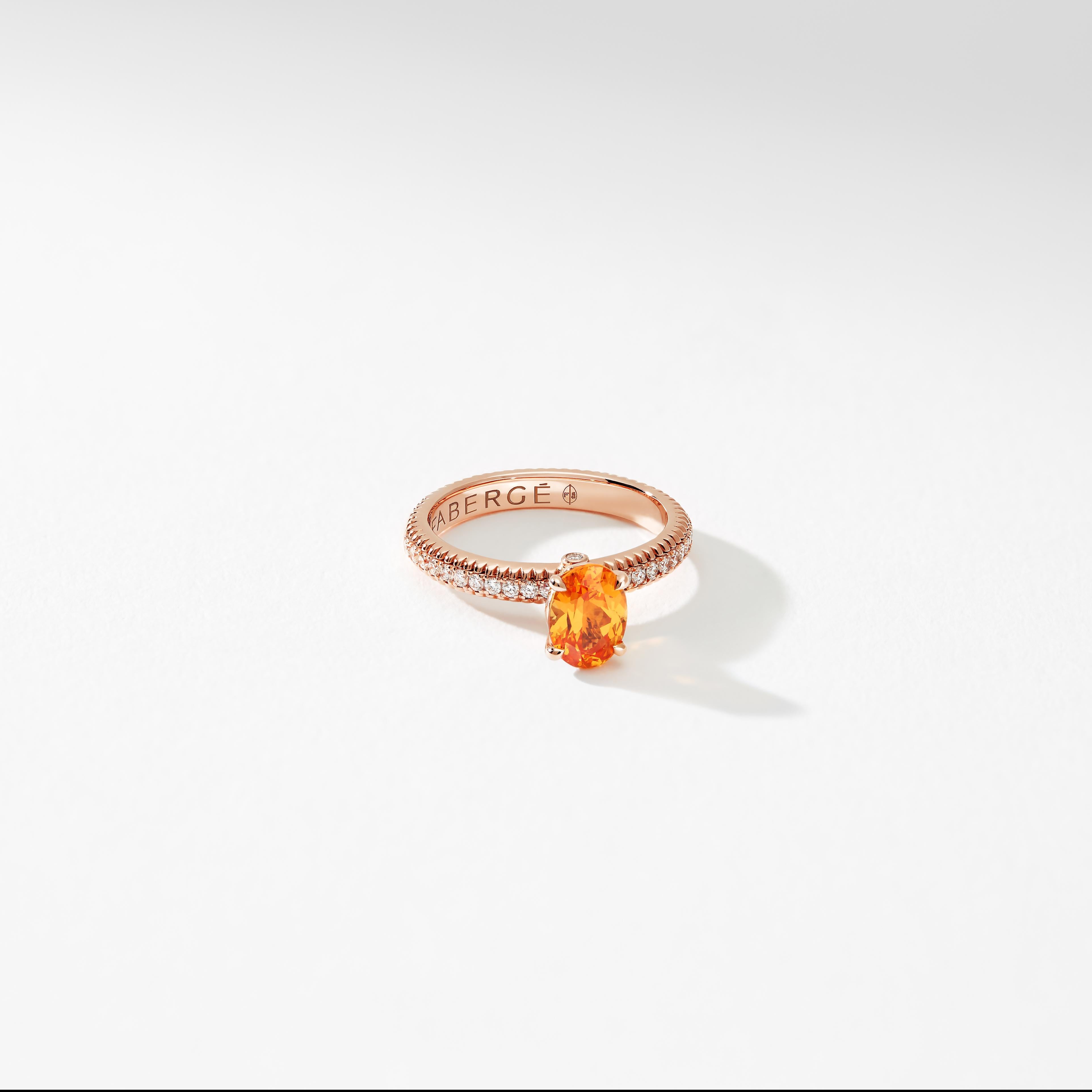 For Sale:  Fabergé Colours of Love Rose Gold Spessartite Fluted Ring with Diamond Shoulders 2