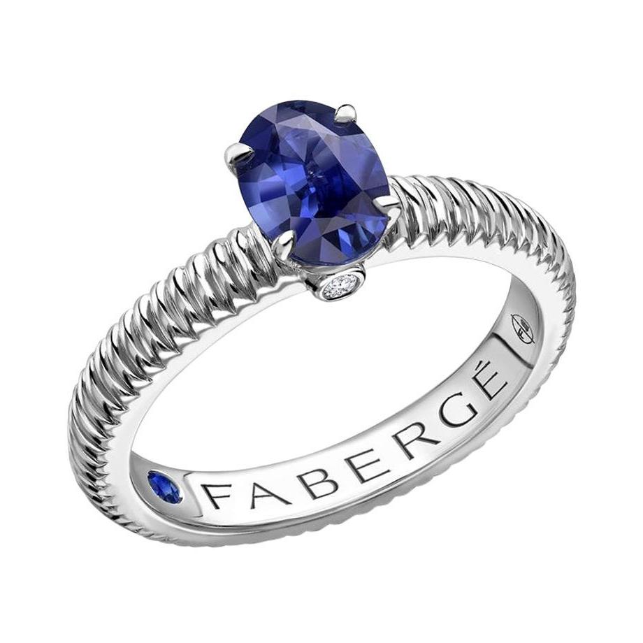 For Sale:  Fabergé Colours of Love White Gold Blue Sapphire Fluted Ring