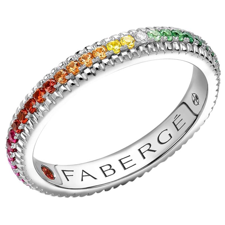 Fabergé Colours of Love White Gold Rainbow Multicoloured Gemstone, Fluted Ring For Sale