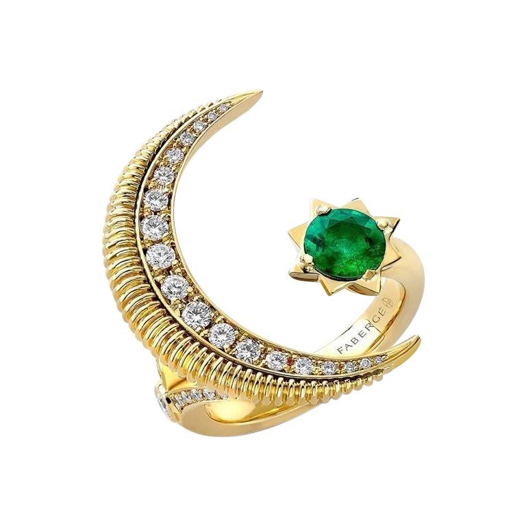 Fabergé Colours of Love Yellow Gold Emerald & Diamond Crescent Ring 1374RG2487