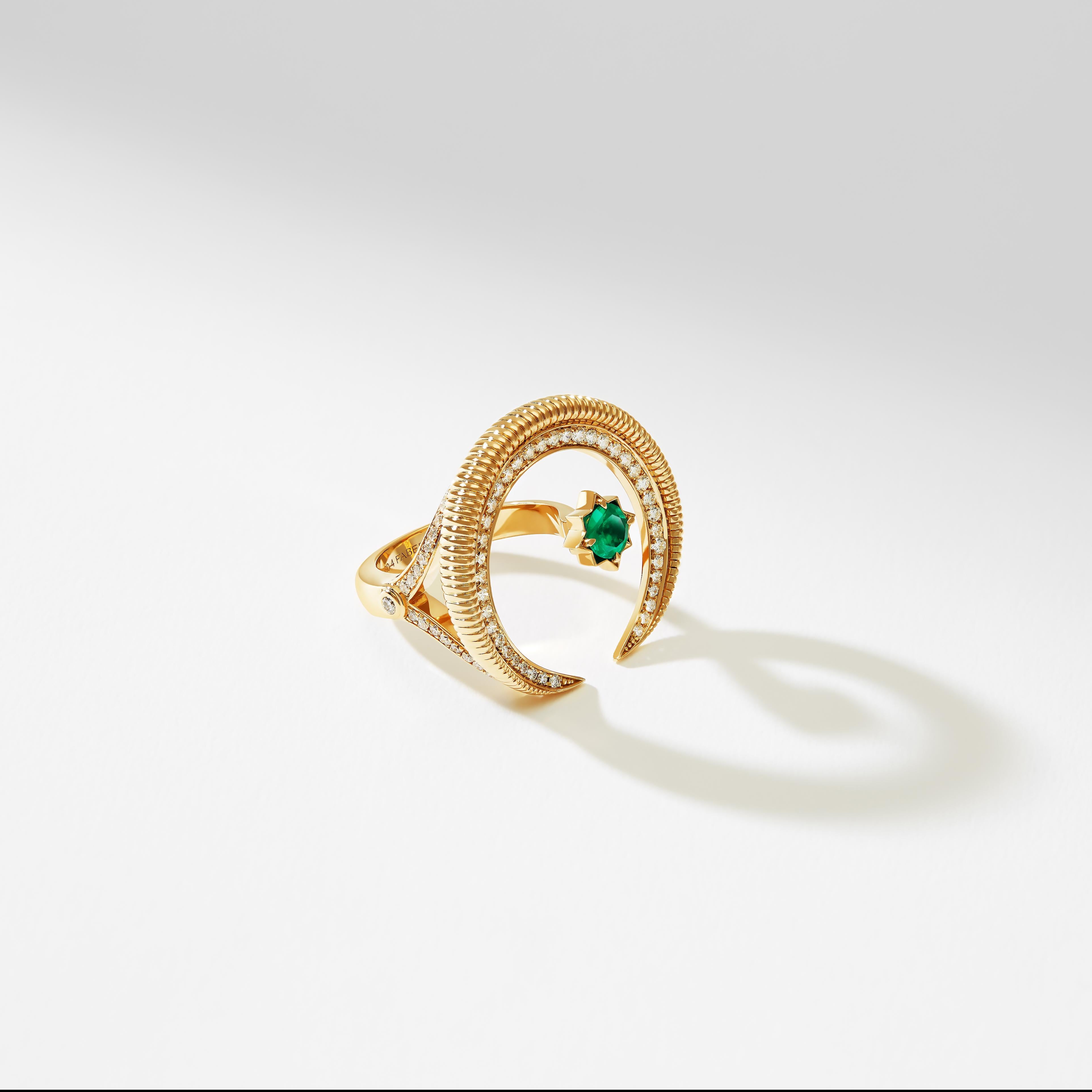 For Sale:  Fabergé Colours of Love Yellow Gold Emerald & Diamond Crescent Ring 2