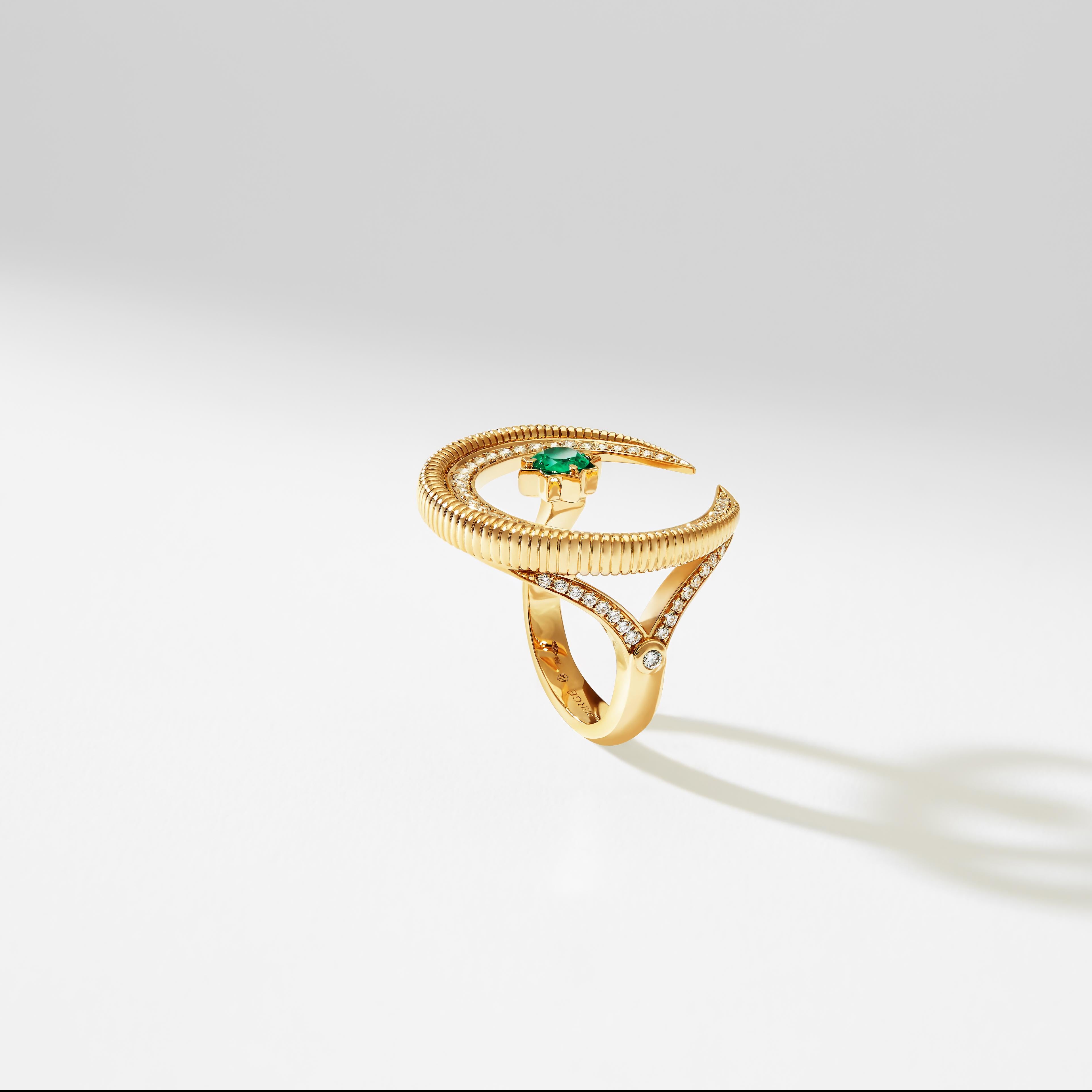 For Sale:  Fabergé Colours of Love Yellow Gold Emerald & Diamond Crescent Ring 3