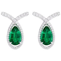 Fabergé Cotillon 18K White Gold Diamond & Emerald Earrings, US Clients