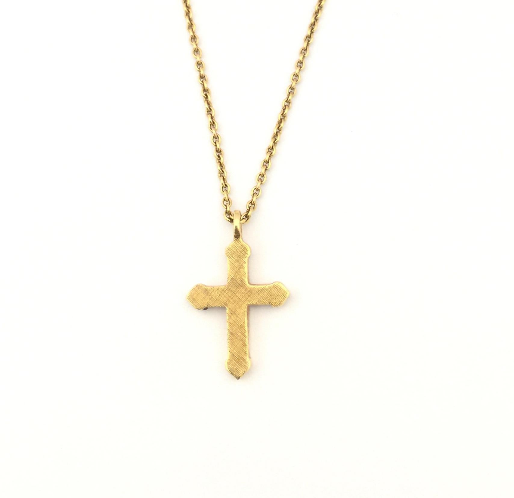 Faberge Cross Necklace.
18k Yellow Gold 
Red Enamel
Diamonds 0.10cts
Length 16 inches 
F2241AR