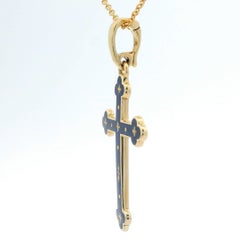 Fabergé Cross Pendant 18k Yellow Gold Royal Blue Vitreous Enamel & 11 Paillons