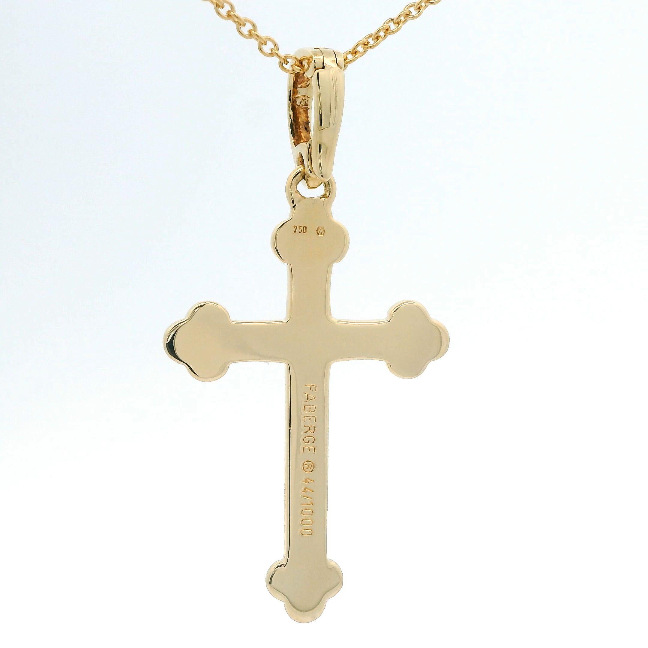 Russian Empire Fabergé Cross Pendant 18k Yellow Gold Royal Blue Vitreous Enamel & 11 Paillons For Sale