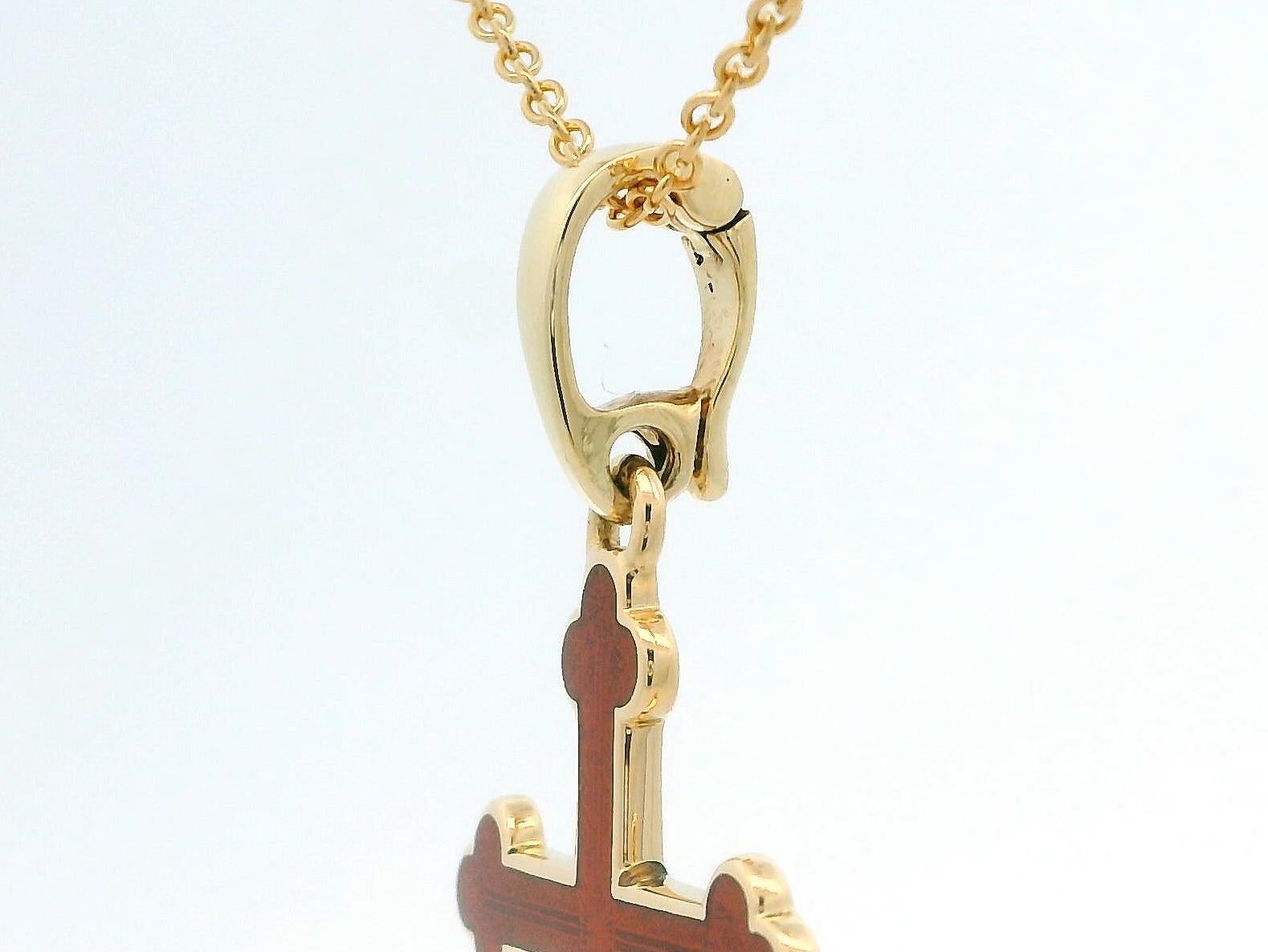 Fabergé Cross Pendant 18K Yellow Gold Vivid Red Vitreous Enamel Enhancer Bale 1
