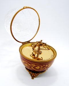 Modern Faberge Crystal Egg Sterling Silver Gold-Plated with Riding Jumper