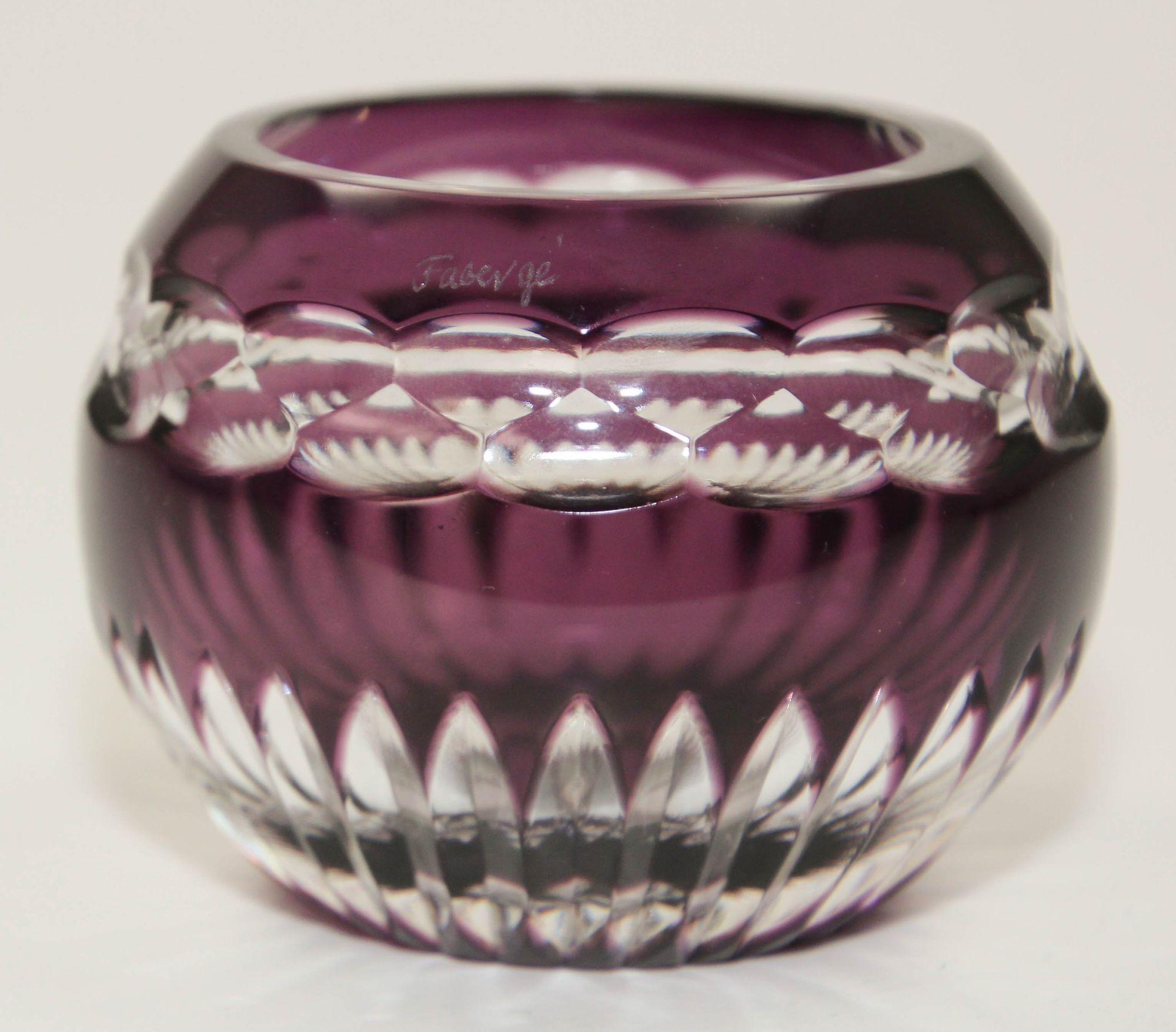Faberge Crystal Votive Candle Holder Amethyst Cut to Clear For Sale 4