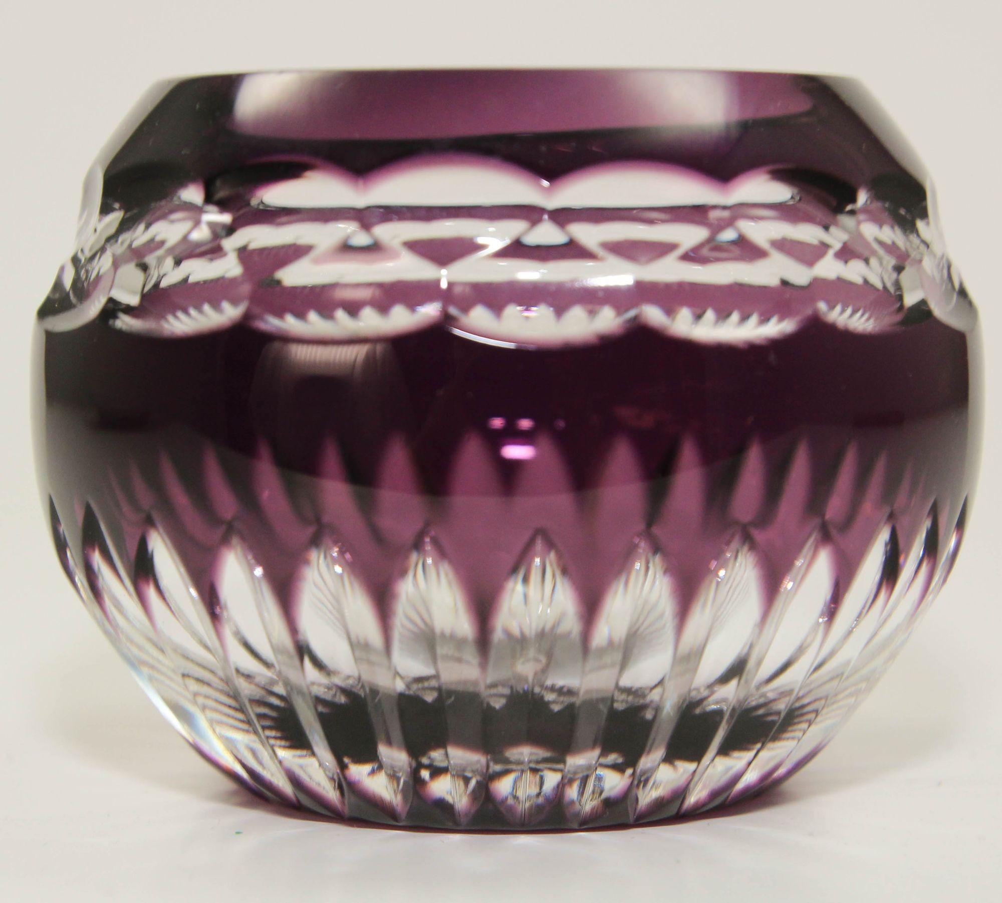 American Faberge Crystal Votive Candle Holder Amethyst Cut to Clear For Sale