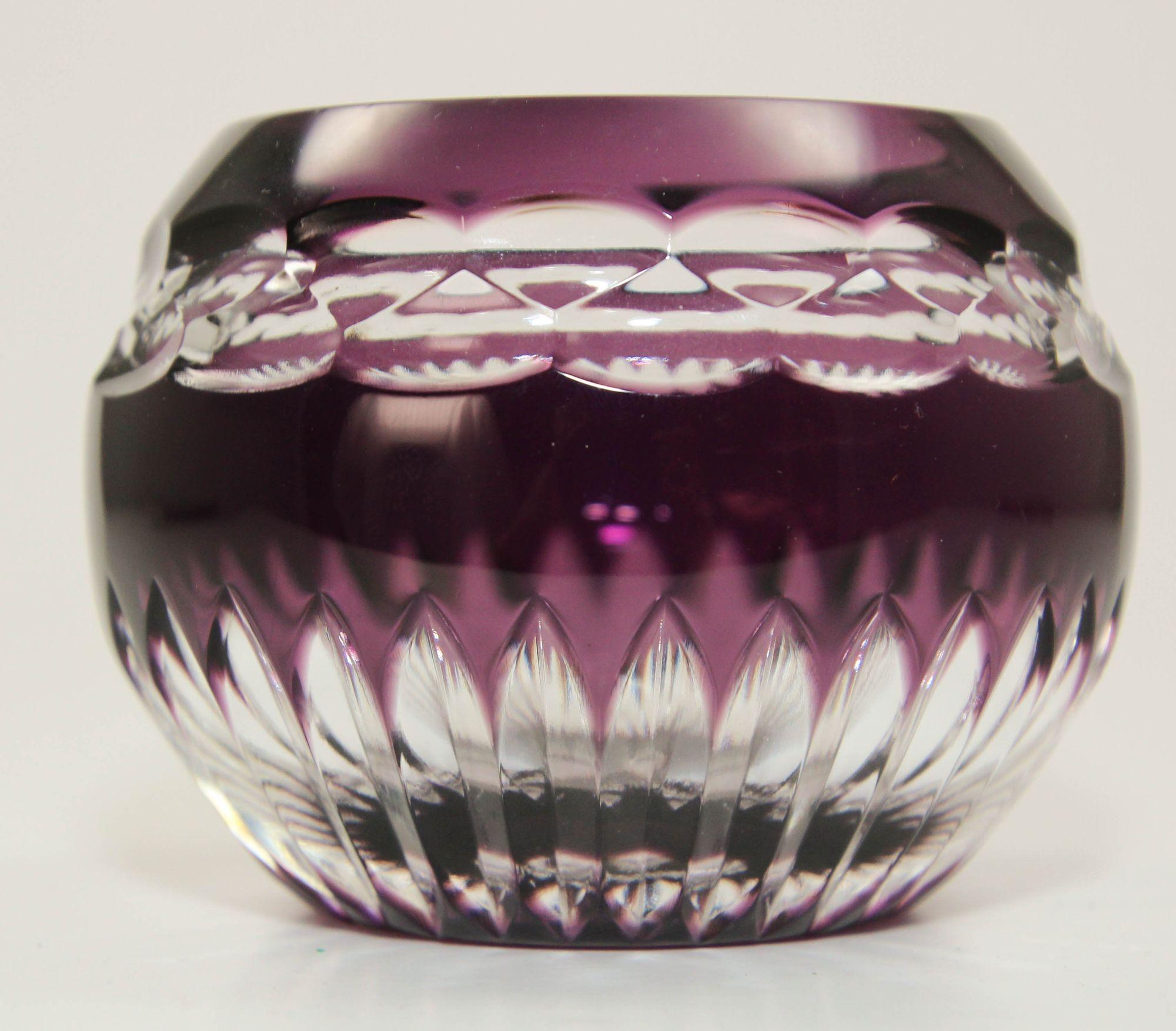 American Faberge Crystal Votive Candle Holder Amethyst Cut to Clear For Sale