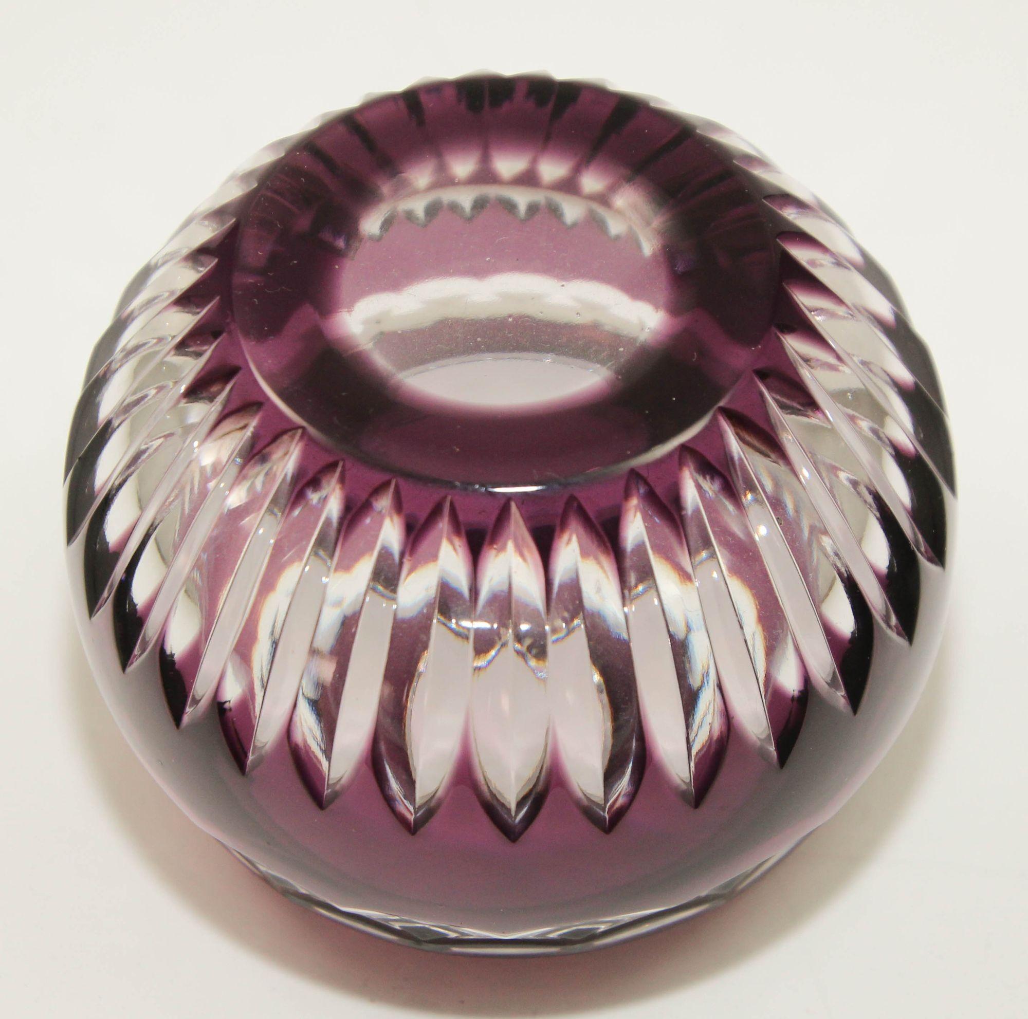 Faberge Crystal Votive Candle Holder Amethyst Cut to Clear In Good Condition For Sale In North Hollywood, CA