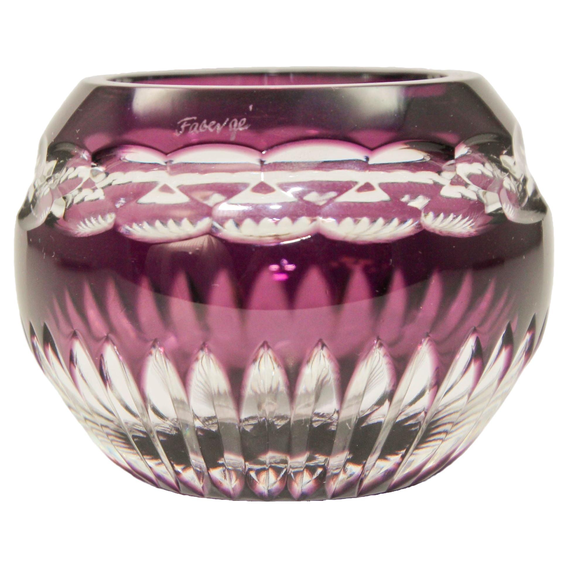 Faberge Crystal Votive Candle Holder Amethyst Cut to Clear For Sale