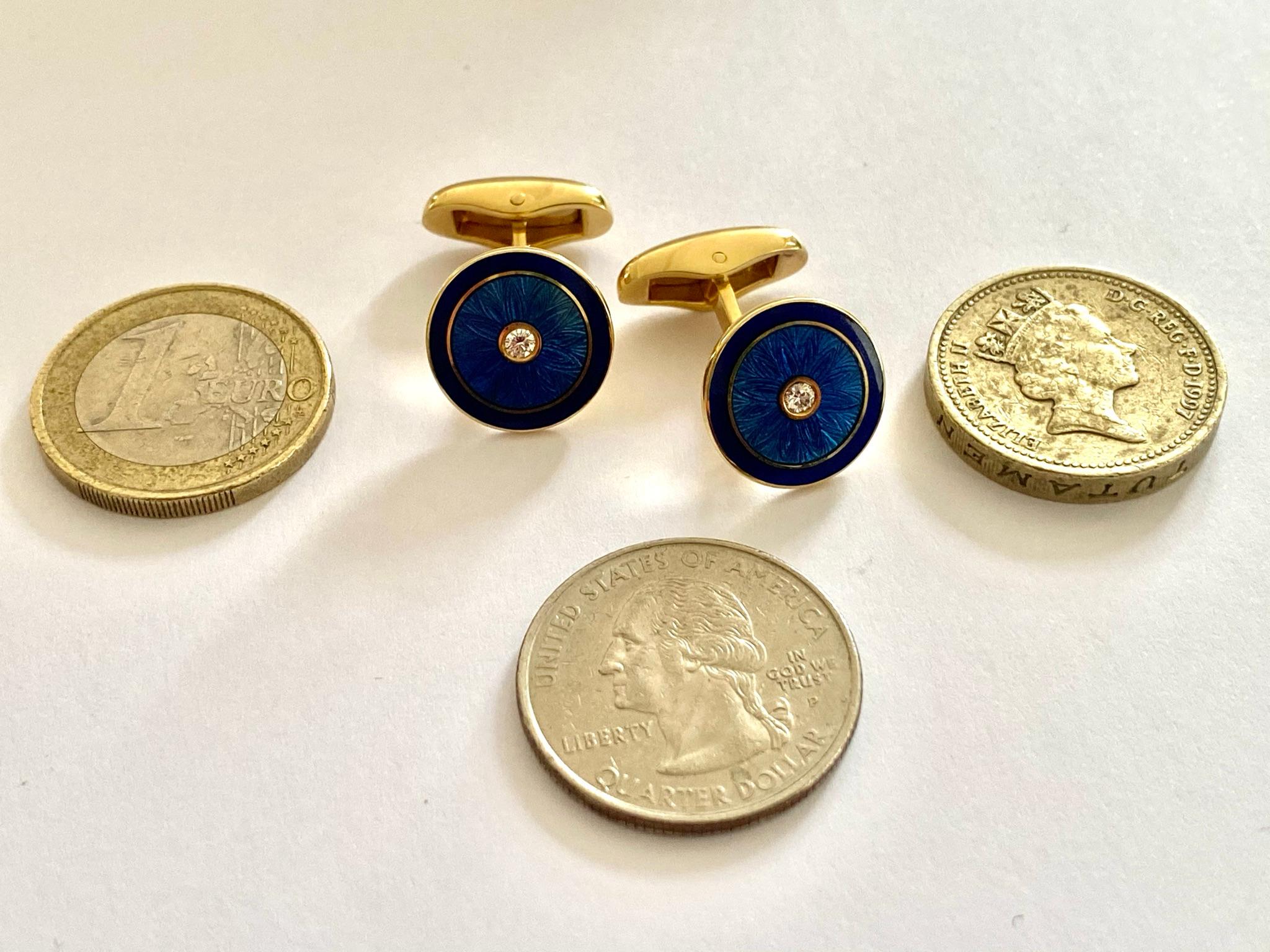 Fabergé Cufflinks, Blue Enamel and Each a Brilliant Cut Diamond, New, ca 2010 In New Condition In Heerlen, NL