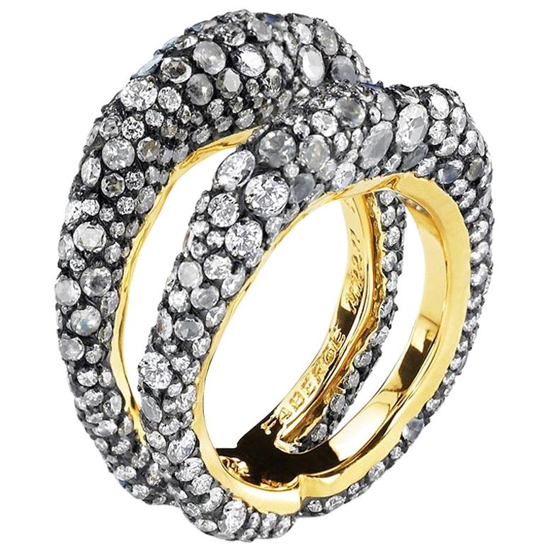 Fabergé De Jour 18K Gold Diamond & Moonstone Encrusted Double Band Ring For Sale
