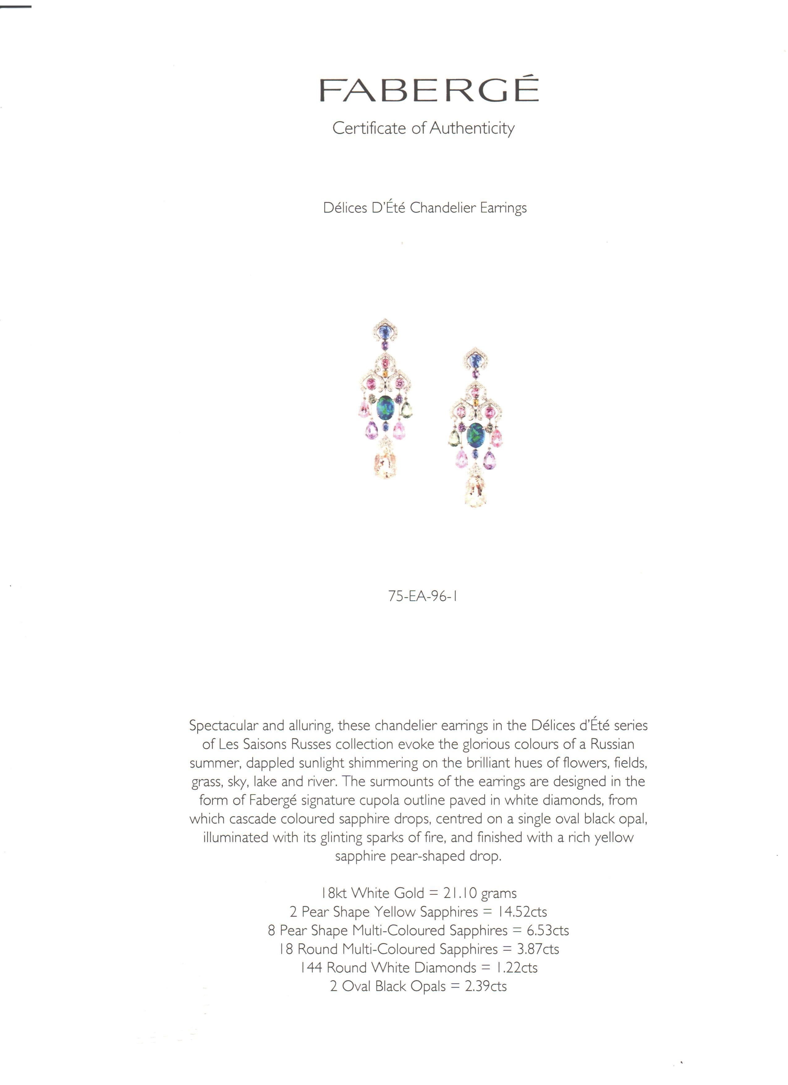 Belle Époque Fabergé Délices D’Été Collection Diamond Sapphire Black Opal Earrings For Sale