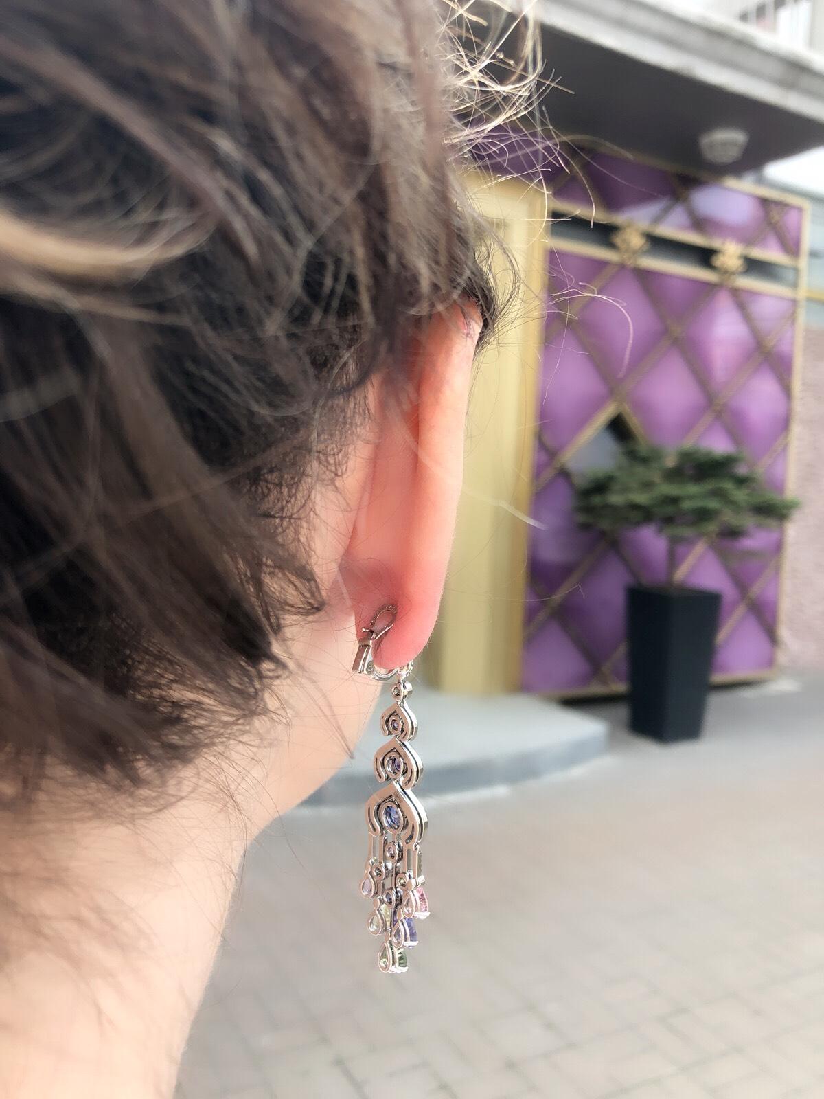 Belle Époque Fabergé Délices D’Été White Diamonds and Pear Shape Sapphires Earrings For Sale
