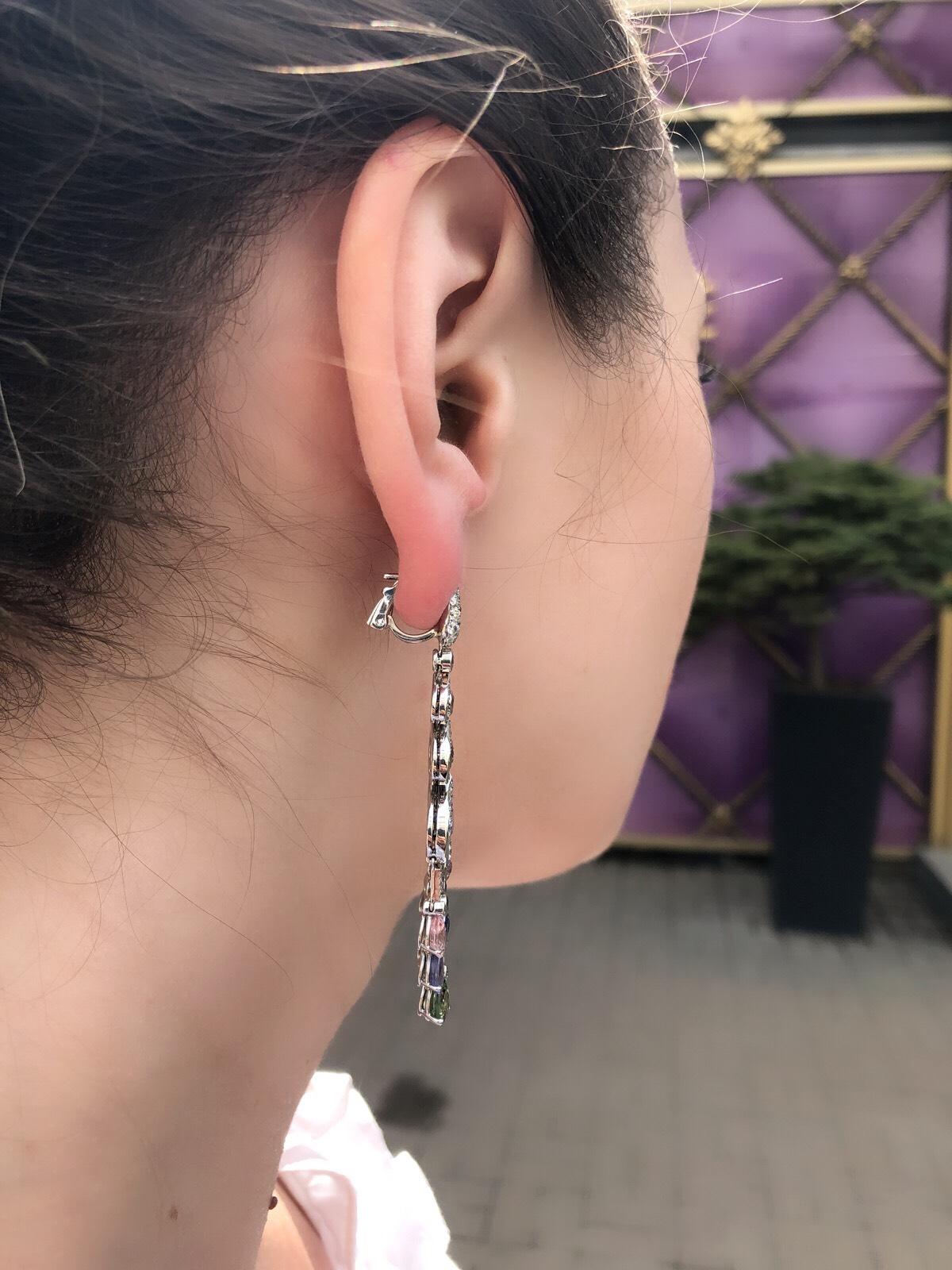 Round Cut Fabergé Délices D’Été White Diamonds and Pear Shape Sapphires Earrings For Sale