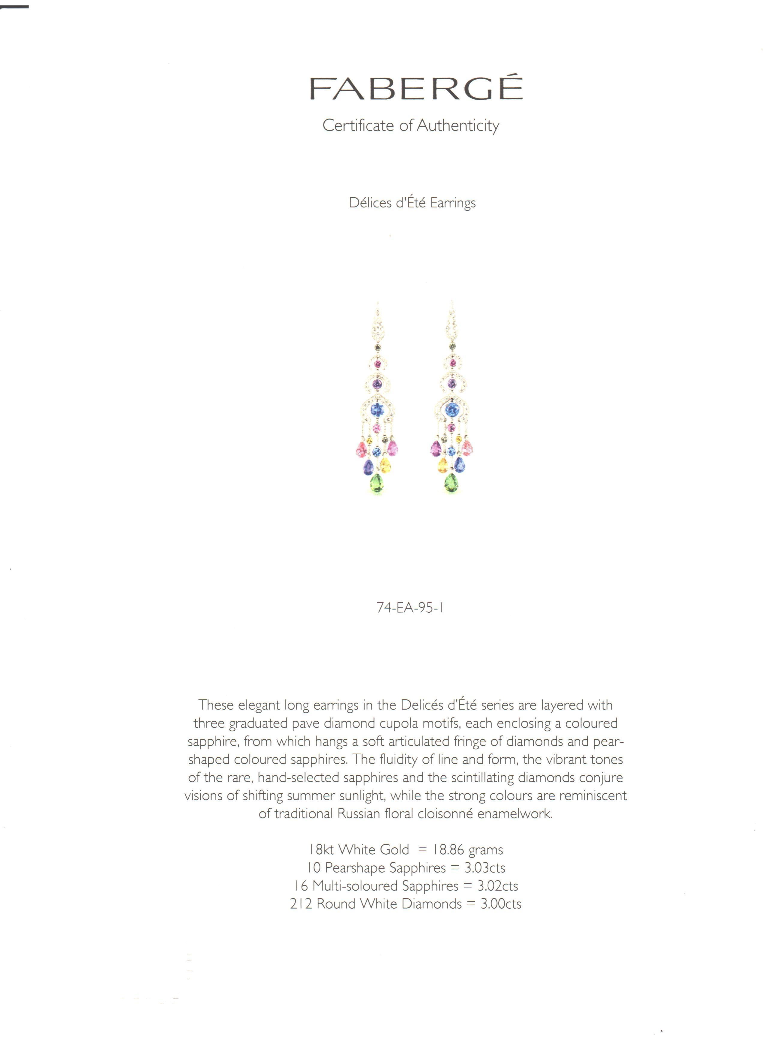 Fabergé Délices D’Été White Diamonds and Pear Shape Sapphires Earrings In New Condition For Sale In Montreux, CH