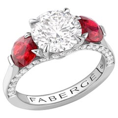 Fabergé Devotion Diamond Ring with Round Ruby Shoulders, US Clients