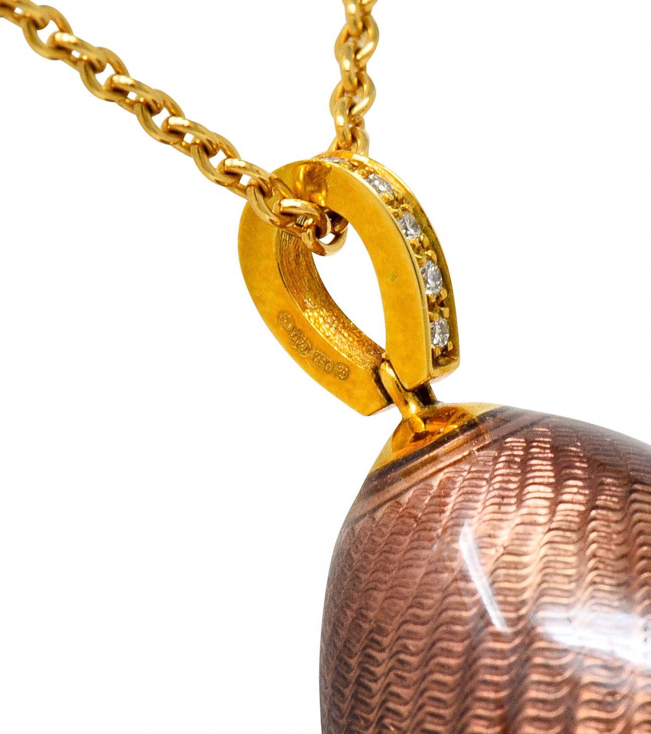 Moderne Fabergé Diamant 18 Karat Gold Emaille Ei Tropfen Anhänger Halskette 4