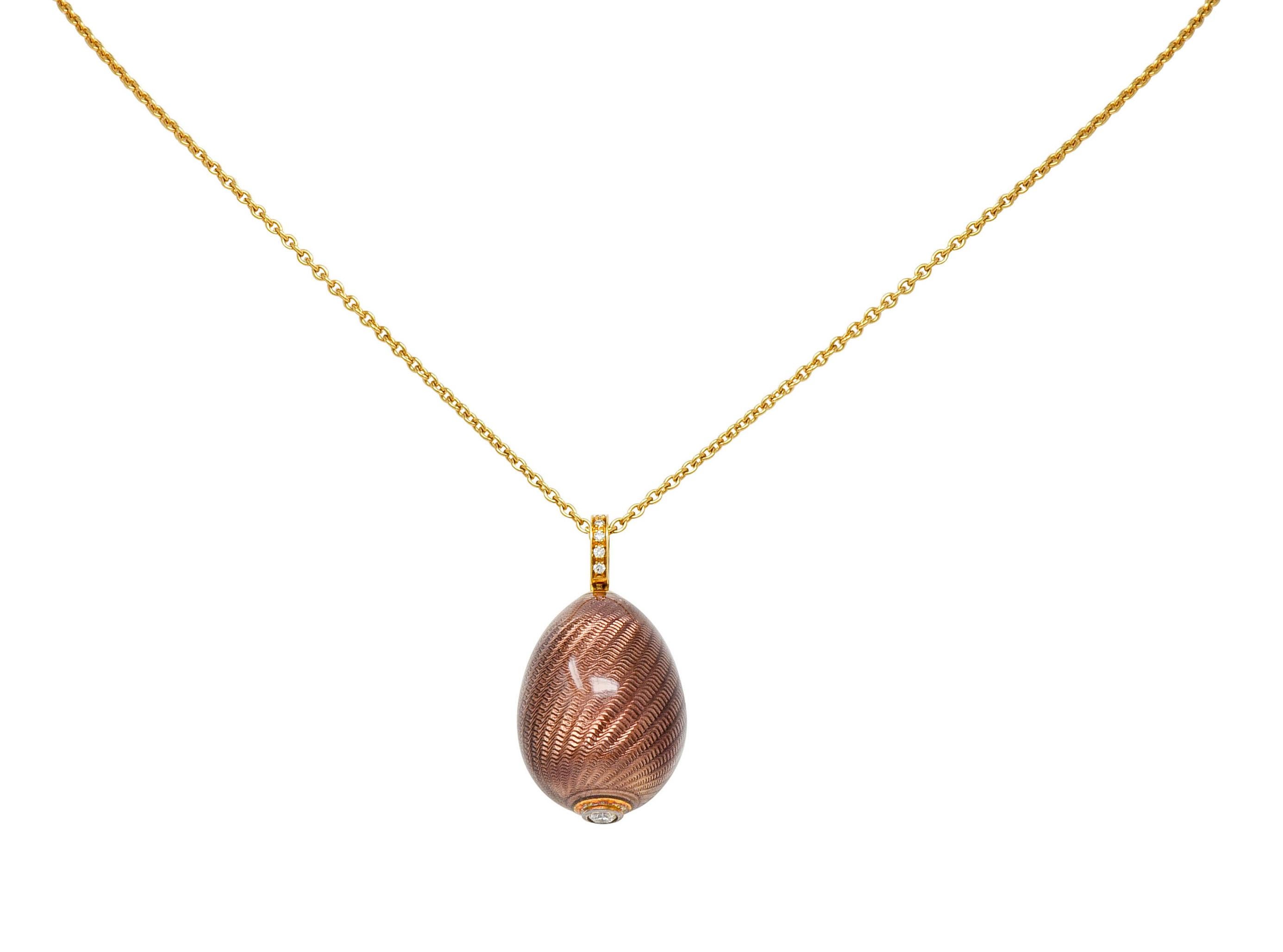 Moderne Fabergé Diamant 18 Karat Gold Emaille Ei Tropfen Anhänger Halskette 5